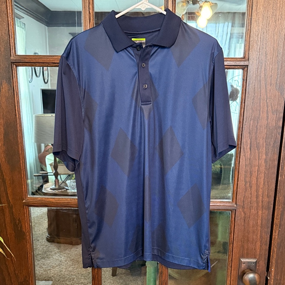 Greg Norman Tasso Elba Mens Navy‎ Blue Play Dry Diamond Polo Shirt Size M Fitted